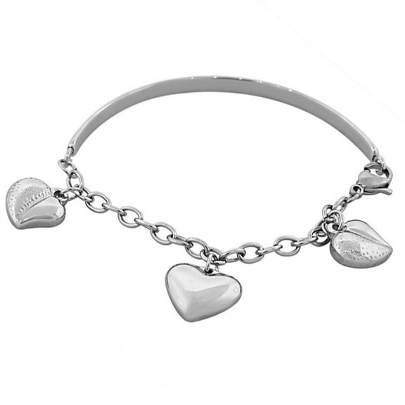 EDFORCE Stainless Steel Silver-Tone Love Heart Bangle Bracelet