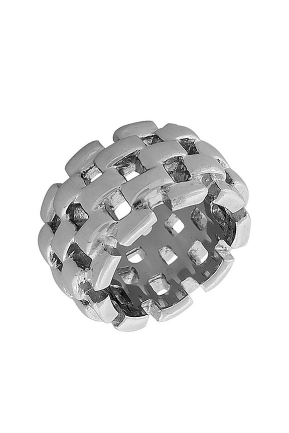 Stainless Steel Silver-Tone Mesh Chain Design Ring Band - Size 6