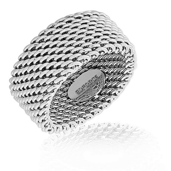 EDFORCE Stainless Steel Silver-Tone Mesh Design Wide Ring Band - Size 9