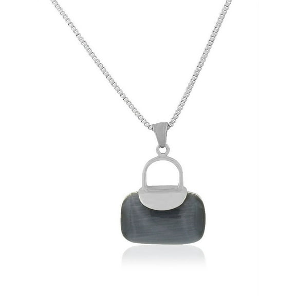 EDFORCE Stainless Steel Silver-Tone Multicolor Simulated Gemstone Purse Pendant, 19"