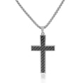 thumbnail image 1 of EDFORCE Stainless Steel Silver-Tone Simulated Black Carbon Fiber Statement Cross Necklace, 1 of 2