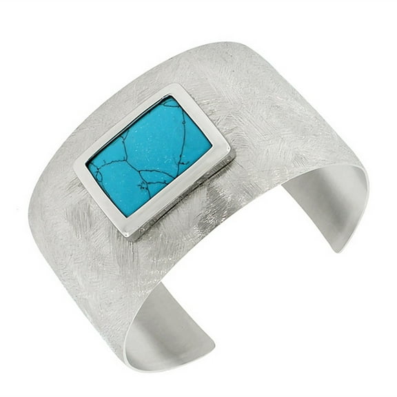 EDFORCE Stainless Steel Silver-Tone Simulated Green Wide Open End Cuff Bangle Bracelet