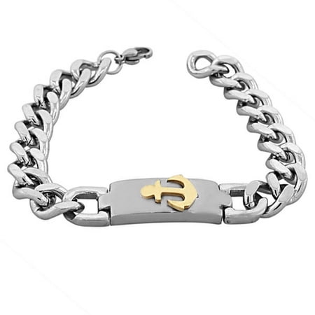 EDFORCE Stainless Steel Two-Tone Anchor Men's Classic Link Cuban Chain Bracelet