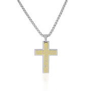 EDFORCE Stainless Steel Two-Tone Greek Key Statement Cross Mens Necklace