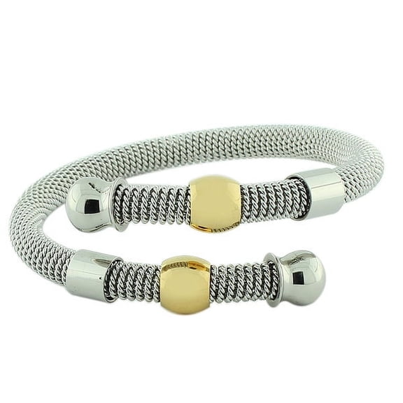 EDFORCE Stainless Steel Two-Tone Mesh Spiral Multi Bangle Womens Bracelet