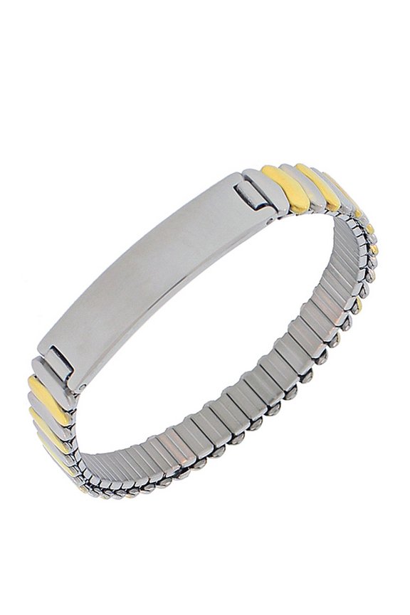 Stainless Steel Two-Tone Name Tag Stretch Bracelet