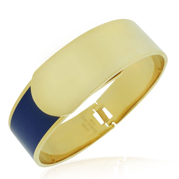 EDFORCE Stainless Steel Yellow Gold-Tone Blue Large Statement Bracelet Bangle, 8"