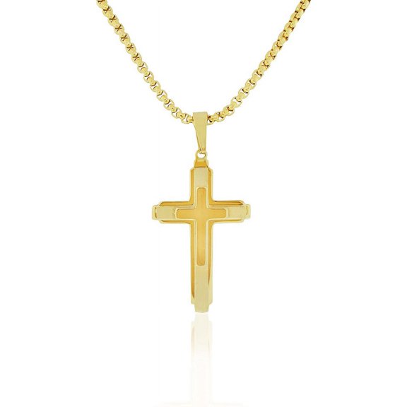 EDFORCE Stainless Steel Yellow Gold-Tone Classic Statement Cross Mens Necklace