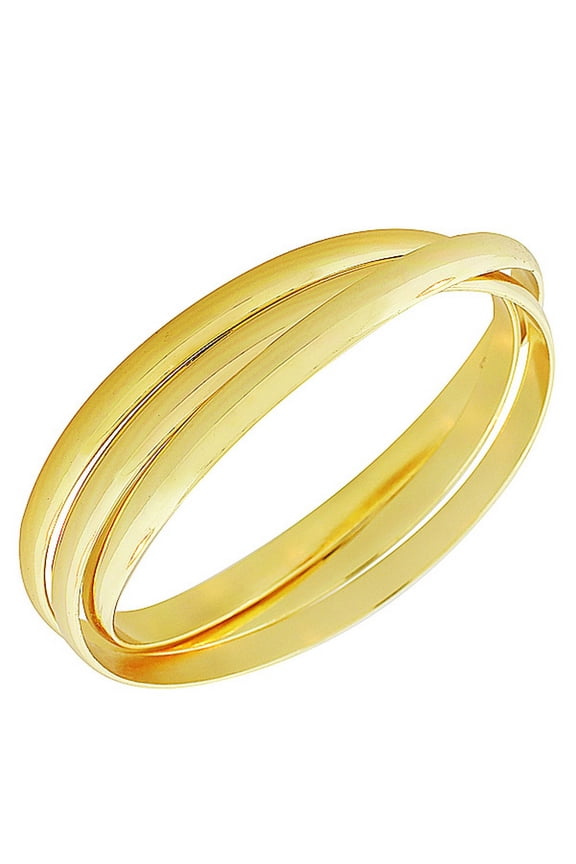 Stainless Steel Yellow Gold-Tone Interlocked Three Bangle Bracelets Set