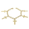 thumbnail image 1 of EDFORCE Stainless Steel Yellow Gold-Tone Latin Cross Religious Link Chain Bracelet, 1 of 3