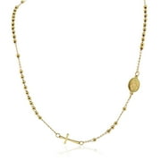 EDFORCE Stainless Steel Yellow Gold-Tone-Tone Religious Cross Jesus Medallion Beaded Necklace, 20"