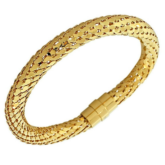 EDFORCE Stainless Steel Yellow Gold-Tone Tube Snakeskin Bangle Bracelet
