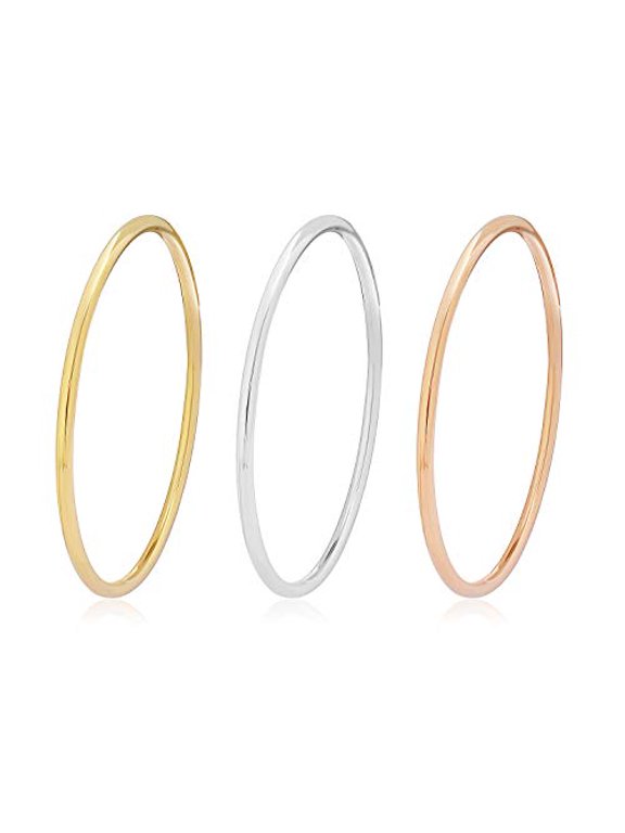 Womens Girls Stainless Steel Stackable Bangle Bracelet Set (Multi-Color)