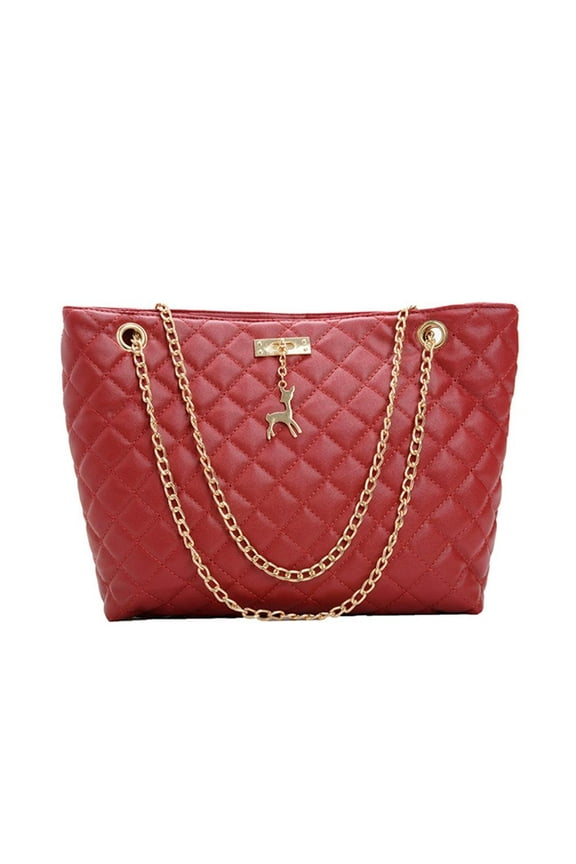 Fashion PU Leather Handbag Women Large Top-handle Bags Shoulder Tote (Red)