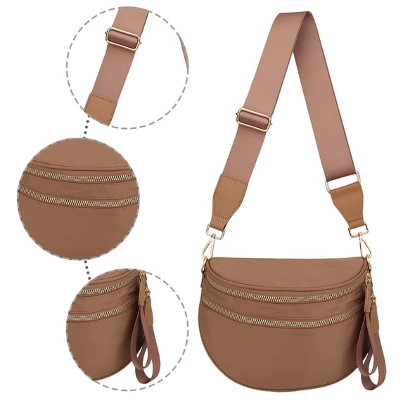 EDFRWWS Nylon Crossbody Bag Zipper Bum Bag Spacious Sling Shoulder Bag for Women (Brown)