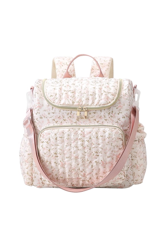 Printed Diapers Storing Bag Large-capacity Floral Pattern Backpack Polyester Padded Nursing Bags Zipper Closure Portable Bottle & Diaper Storage Backpack for Women Travel Hospital (Style 7)
