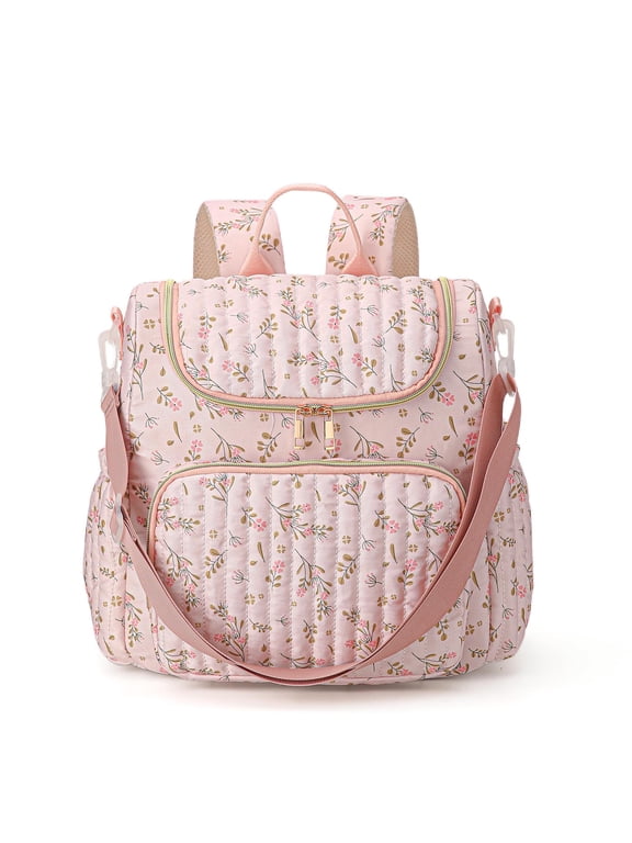 Printed Diapers Storing Bag Large-capacity Floral Pattern Backpack Polyester Padded Nursing Bags Zipper Closure Portable Bottle & Diaper Storage Backpack for Women Travel Hospital (Style 11)