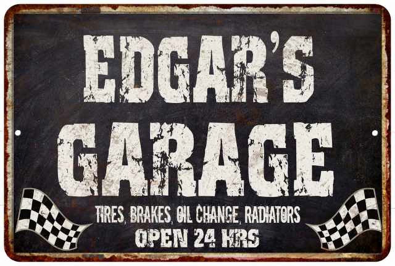 EDGAR'S Garage Black Grunge Sign 8 x 12 Matte Finish Metal 108120005157