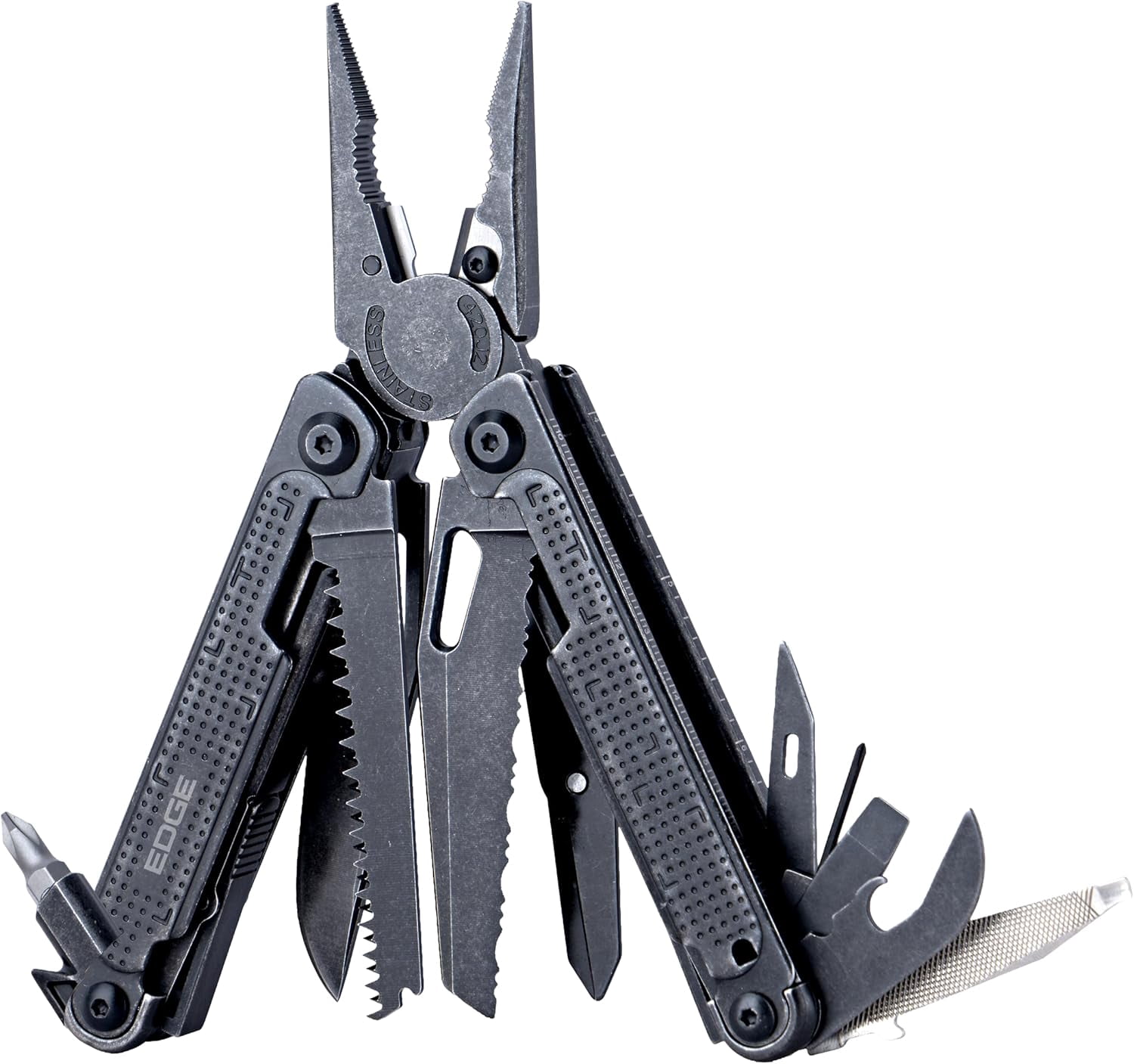 EDGE Multi-Tool Pliers 14-in-1 Stainless Steel Multitool with Knife, Saw, Scissors, Wire Cutter & Screwdriver Bits, Compact Folding Pocket Tool for Camping, Survival - Black