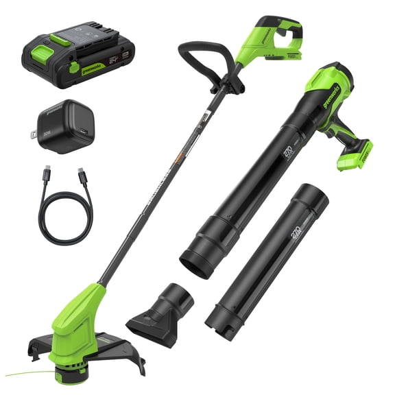 Greenworks PowerAll 24V 12" String Trimmer and 270CFM Handheld Blower Combo Kit, with (1) 3.0 Ah USB-C Batteries, 30W Charger CKS122A3