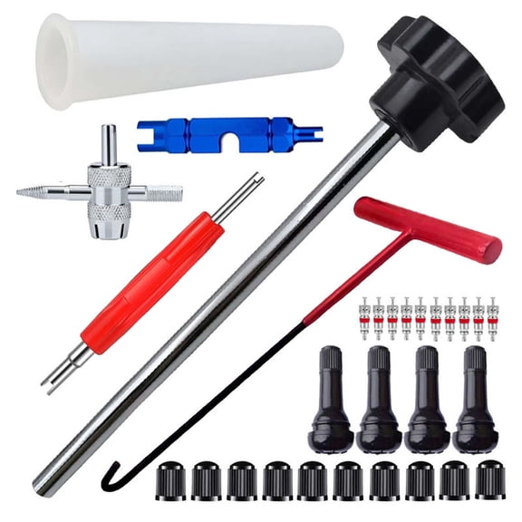 EDHITNR 1 set Tire Core Replacement Tool Kit, Steel Tire Remover Installer Set for Cars Trucks, Portable Tire Repair Tool with T Handle Hook, Universal Tire Maintenance Kit