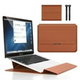 thumbnail image 1 of EDHITNR 11-12 Inch Universal Laptop Sleeve with Stand, Leather Protective Case with Magnetic Closure, Portable Computer Bag Liner for, Adjustable Stand for Desk Travel Storage, Khaki, 1 of 2