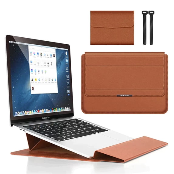 EDHITNR 11-12 Inch Universal Laptop Sleeve with Stand, Leather Protective Case with Magnetic Closure, Portable Computer Bag Liner for, Adjustable Stand for Desk Travel Storage, Khaki