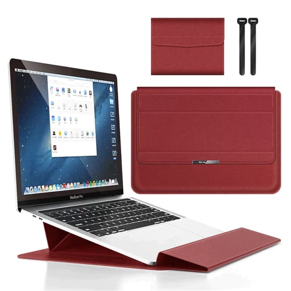 EDHITNR 11-12 Inch Universal Laptop Sleeve with Stand, Leather Protective Case with Magnetic Closure, Portable Computer Bag Liner for, Adjustable Stand for Desk Travel Storage, Red