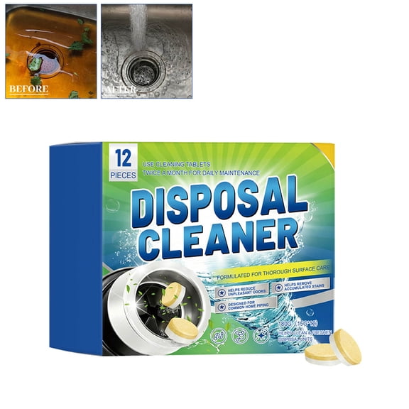 EDHITNR 12 Pack Garbage Disposal Cleaner Tablets, Deep Cleaning Foam Technology for Odor Removal Stain Reduction, Kitchen Sink Pipe Maintenance for Stainless Steel Plastic Drains Lemon Scented