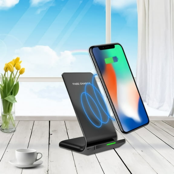 EDHITNR 15W Fast Wireless Charger Stand, Certified Qi Wireless Charging Pad for, Desktop Charger Stand Compatible with Phone Case Horizontal Vertical Viewing, Black