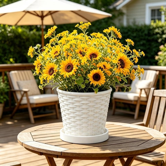 EDHITNR 2 in 1 Thickened Root Control Pot Flower Pot Imitation Ceramic Design for Gardening Flowers Green Plants, Square Container with Base Tray for Indoor Outdoor 7.87x7.87x5.91 Inch