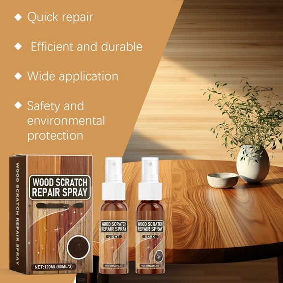 EDHITNR 2 Pack 60ml 120ml Total Wood Scratch Repair Spray, Fast Acting Wood Floor Furniture Scratch Remover Restorer Refinisher, Color Restoration Brightening Agent for Light Dark Wood