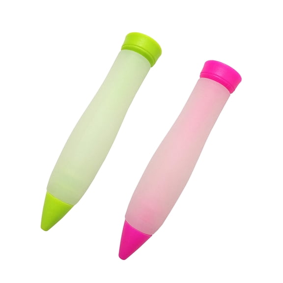 EDHITNR 2 Piece Cake Decorating Pen Icing Writing Tool with Removable Nozzles, Silicone Fondant Pen for Baking Decoration DIY Cake Icing Pen for Cupcakes Cookies Easy Squeeze Plunger for Home