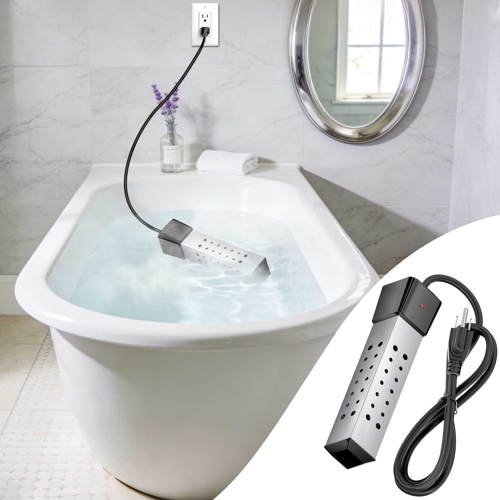EDHITNR 2000W High Power Water Heater, Fast Heating Pool Heater for Swimming Pools Bathtubs, Portable Immersion Heater with Thermostat for Buckets Basins Outdoor Use