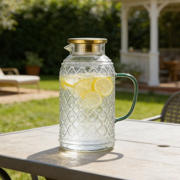 EDHITNR 2000ml Large Capacity Glass Kettle, High Borosilicate Glass Teapot with Stainless Steel Filter, Food Grade Cold Water Pitcher Summer Refrigerator Carafe for Home