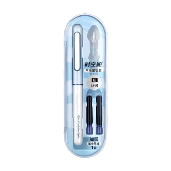 EDHITNR 2ml Erasable Blue Pen, EF Pointed Non Splashing Ink Pen for Student Practicing Calligraphy, Straight Posture Writing Pen with Removable Cartridges for Office Note Taking, Blue