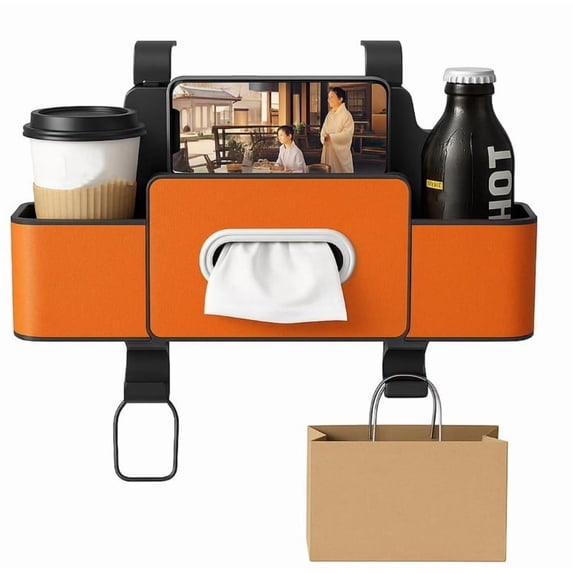 EDHITNR 3 In 1 Car Backseat Organizer Multifunctional Seat Back Storage Box with Tissue Cup Holders Hooks for Phone Drinks