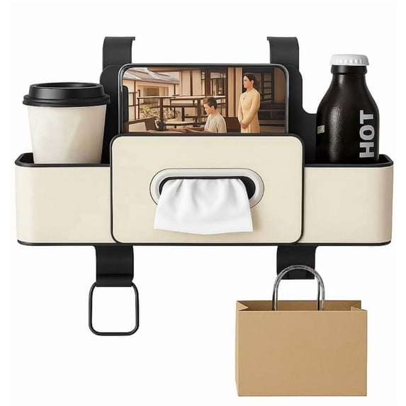 EDHITNR 3 In 1 Car Backseat Organizer Multifunctional Seat Back Storage Box with Tissue Cup Holders Hooks for Phone Drinks