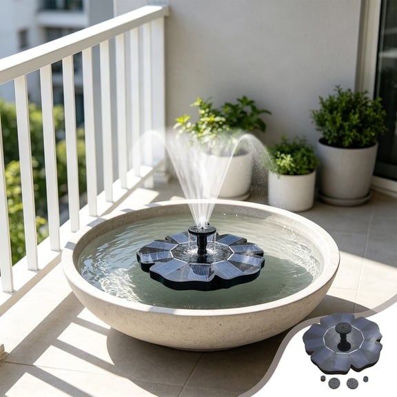 EDHITNR 3W Solar Powered Water Spout, 5 Nozzle Fountain Pump for Bird Bath Pool Garden, Auto On Off Decorative Water Feature for Courtyard Patio Lawn, 10-22 Inch Spray Height
