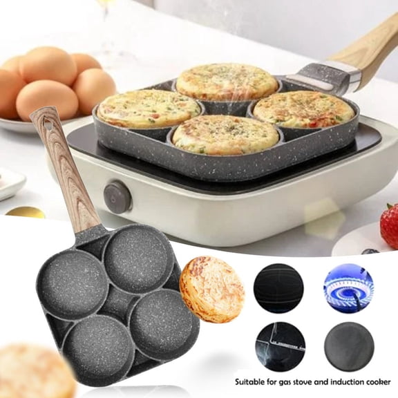 EDHITNR 4-Hole Non-Stick Omelet Pan, Multipurpose Burger Egg Pancake Maker Frying Pan, Quick Heat Aluminum Griddle for Stove Induction Cooktop Breakfast