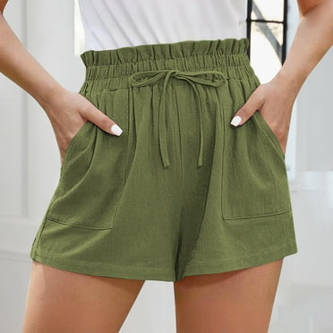XWSHYW Summer Savings Clearance Women's Shorts Fashion Solid Color Drawstring Beach Shorts with Pockets Casual Loose Fit Comfort Waist Beach Shorts Todays Clearance Deal