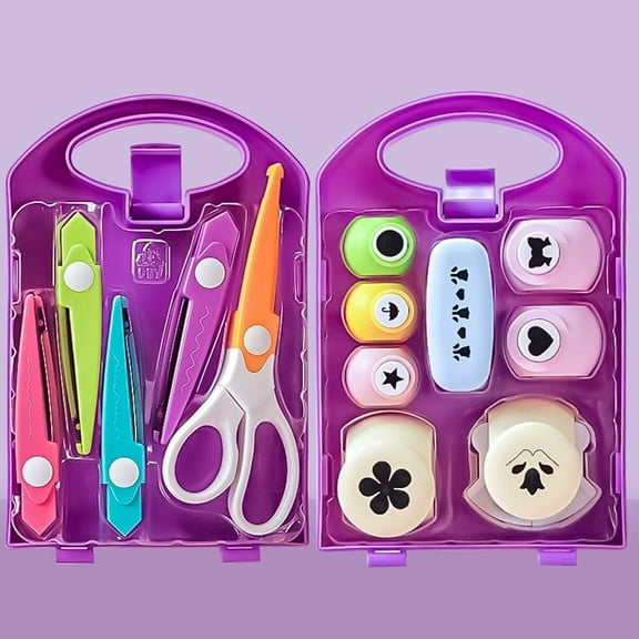 EDHITNR 5-in-1 Safe Kids Scissors Set, Children's Paper Punchers & Craft Hole Lace Scissors, Embossing Tool for Art Projects, Non-Toxic Hand Strengthening Scissors for Classroom & Home