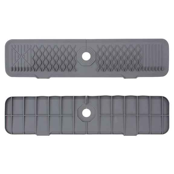 EDHITNR 61CM Foldable Slope Faucet Pad, Antislip Kitchen Sink Mat with Drainage Groove, Non-Slip Drying Rack for Dishes Sponges Bathroom Sink Countertop Organizer, Gray