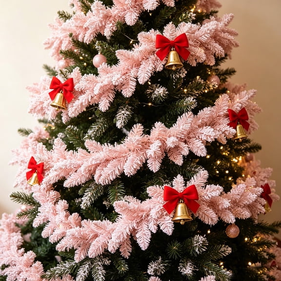 EDHITNR 8.86 FT Pink Snow Velvet Christmas Simulation Rattan, Soft Flocked PVC Garland for Christmas Parties Weddings Home Decoration Bendable Wires, Pink