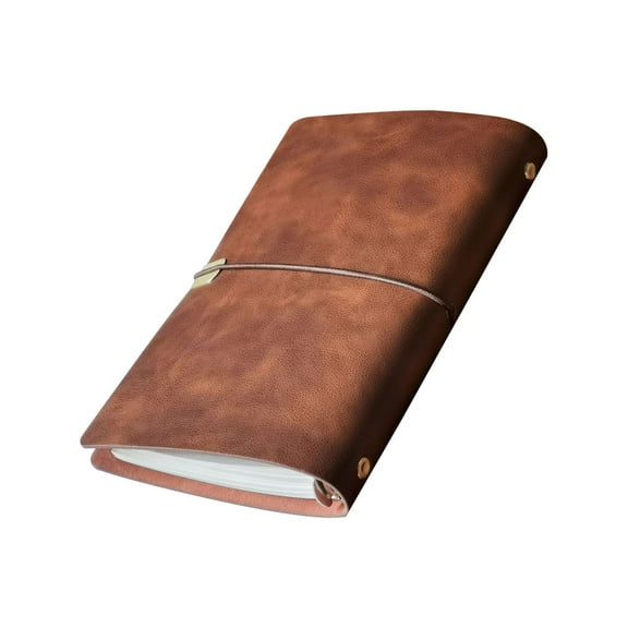 EDHITNR A5 Leather Binder Notebook, Replaceable Paper Loose Leaf Journal with Strap, Thick 100gsm Paper Soft Cover 180° Lay-Flat Diary for Travel Notes Recipe Tracking, Brown