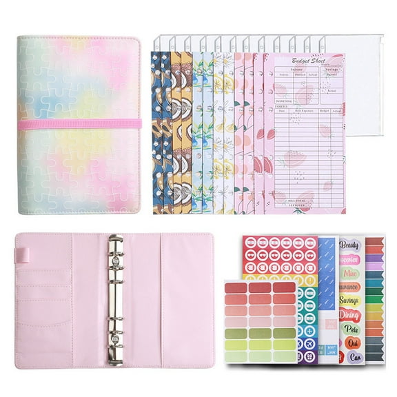 EDHITNR A6 Gradient Macaron Leather Binder, Budget Book Cash Ledger Notebook with Undated Layout, Financial Planner Organizer for Monthly Goals Expense Tracking Bills Receipts