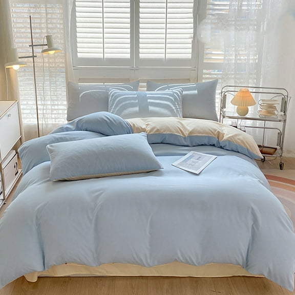 EDHITNR All-Season Bedding Set, 4-Piece Washable Cotton Bed Sheets Duvet Cover Pillowcases, Solid Color Complete Bed Set for Queen King Modern Bedroom