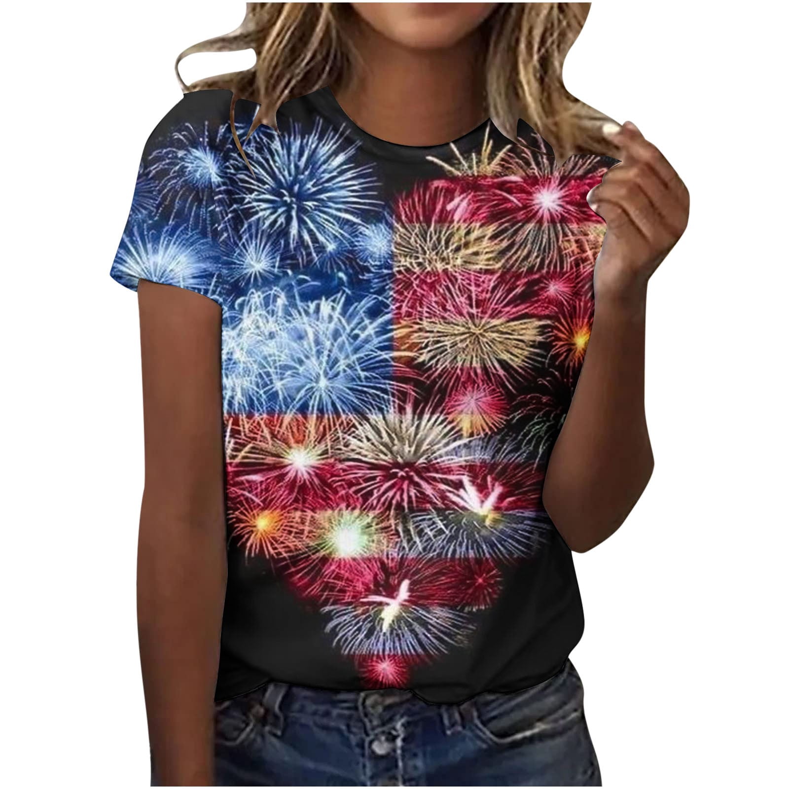 Semisun Women's 4th Of July Firecracker T-Shirt - Patriotic USA Independence Day Top (Fits Small, Check Size Chart!)