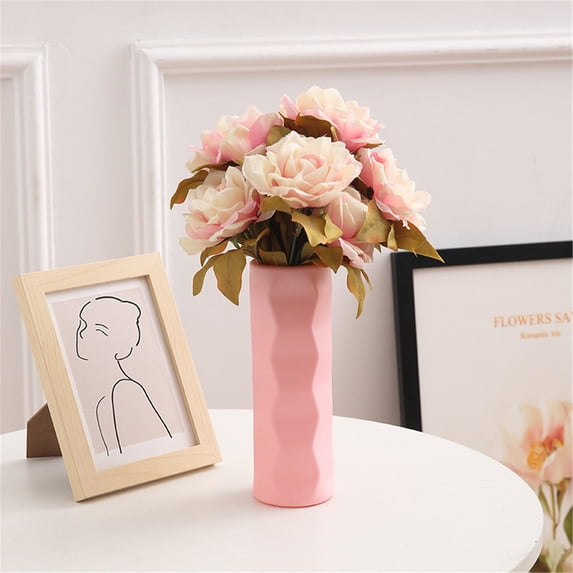 EDHITNR Artificial Flower Vase, Dry Flowers Bouquet for Home Decor, Wedding Birthday Christmas Gift Decoration, Bedroom Living Room Coffee Table Centerpiece, Pink