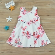 EDHITNR Baby Girls Dress Slim Fit Floral Pattern Casual Dress Fashion Crew Neck Comfort Waist Vacation Dresses Summer Outfits for Preppy Clothes Dresses for Girls